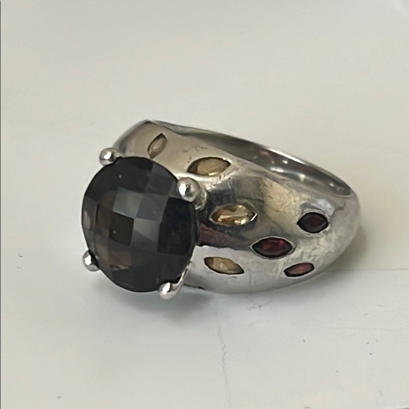 Size 9 Sterling 925 stamped JS Thailand Round Brown Stone Ring - Picture 1 of 12